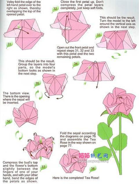 origami rose instructions with stem